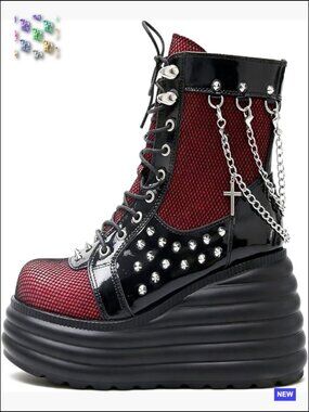 Gothic Chunky Ankle Boots Platform Lace Up Wedge Heel Zip Punk Combat Booties